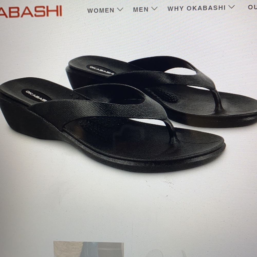 Okabashi Womens Black Splash Wedge Flip Flops sz L
